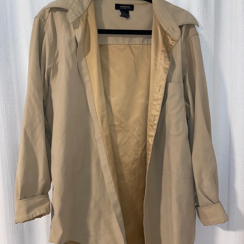 Unisex Tan Button Up Collared Shirt Jacket Long Sleeve